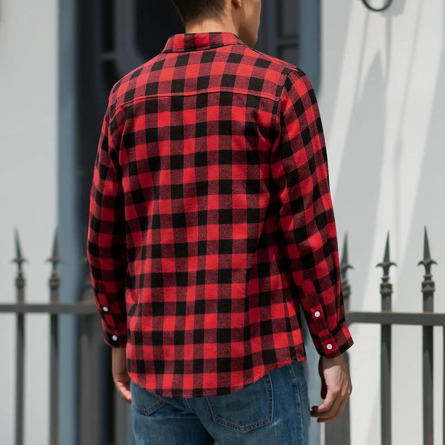 Мужская фланелевая рубашка с клеткой Long Sleeve Shirts for Men, Red — фото 4