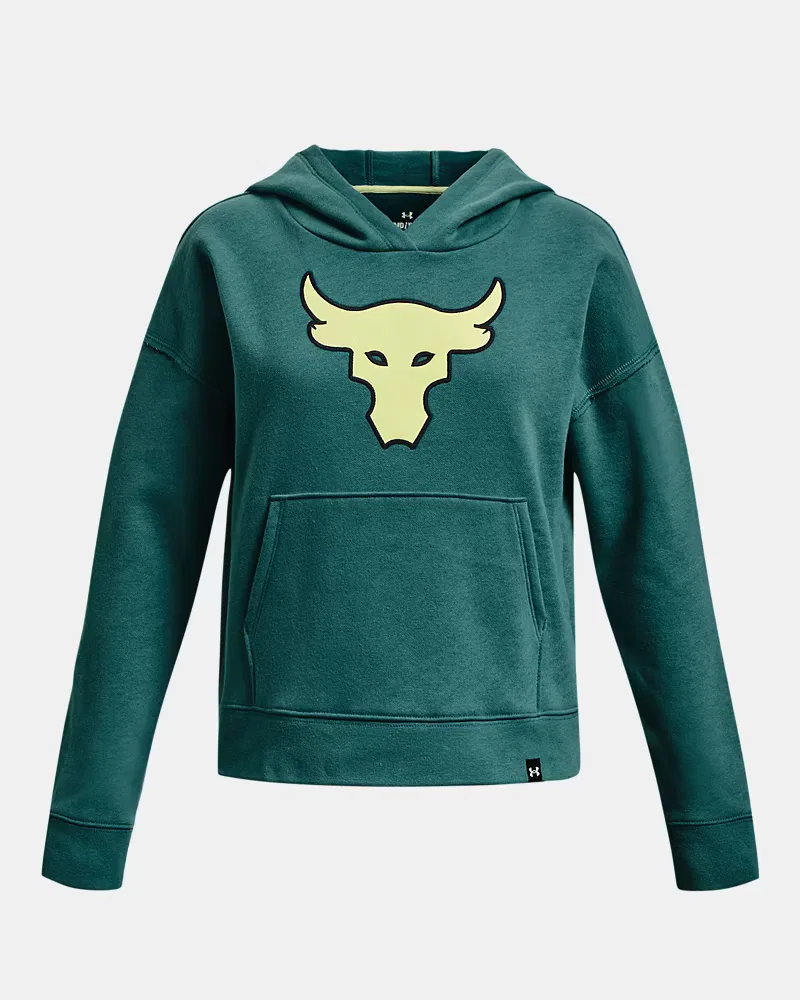 Худи детское из плотного футера Project Rock Brahma Bull UnderArmour, Coastal Teal/Fade Green/Black