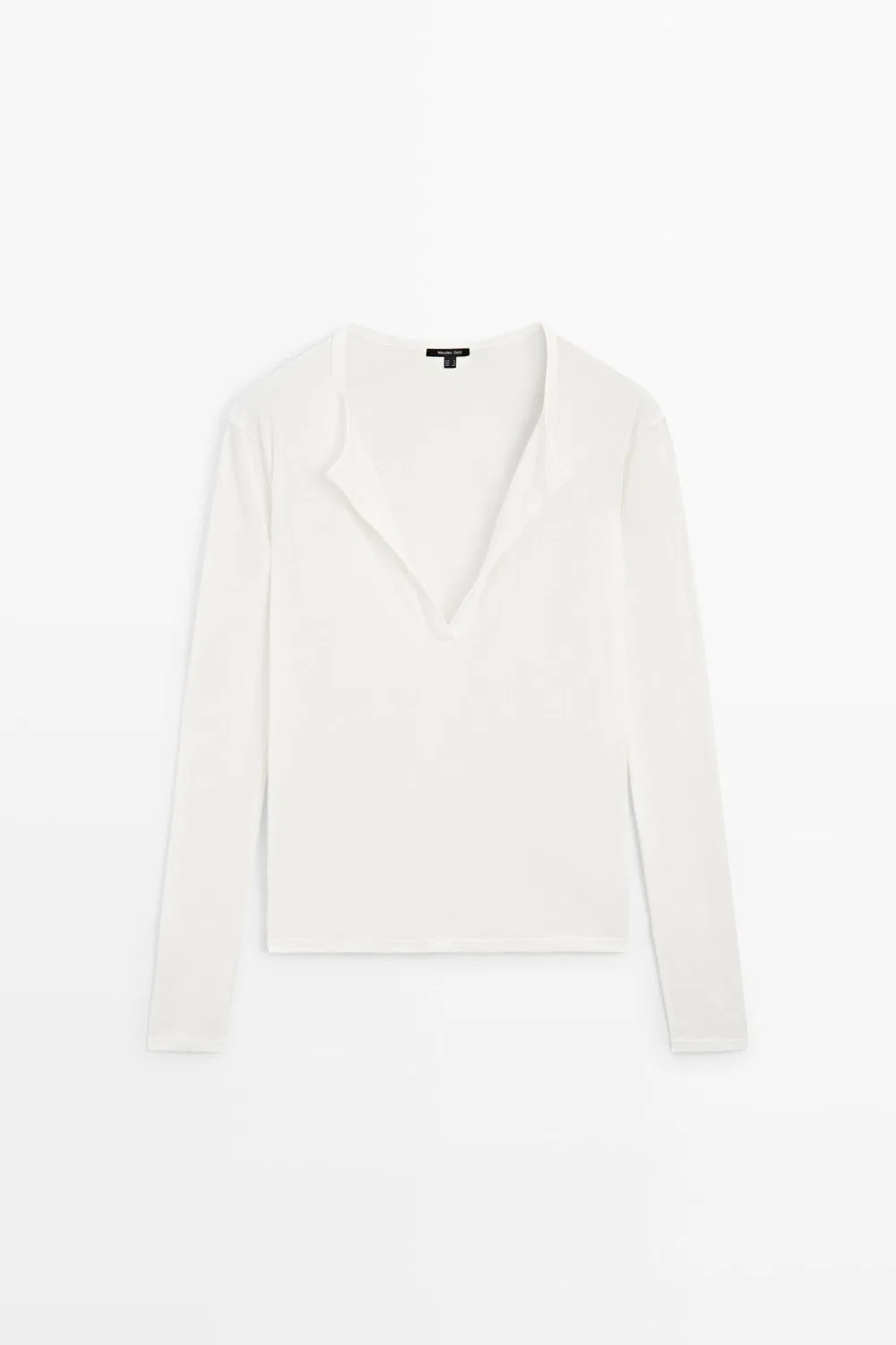 Лонгслив Massimo Dutti 100% Cotton V-neck, кремовый — фото 2