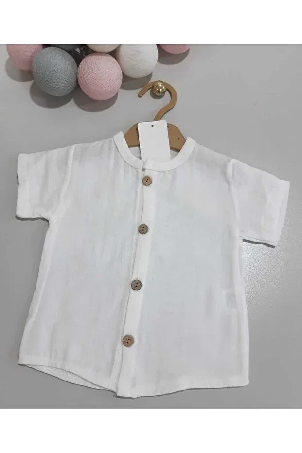 Детский хлопковое летнее топ-рубашка Sönmez Baby, White — фото 2