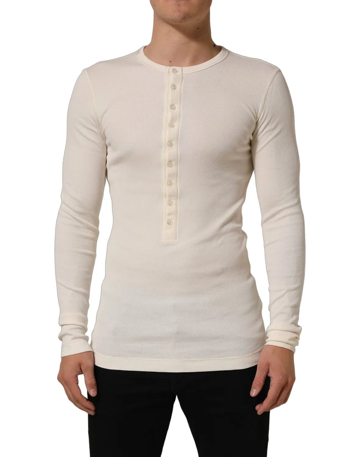 Мужская футболка с длинным рукавом Henley Long Sleeves Dolce & Gabbana, Off White — фото 2