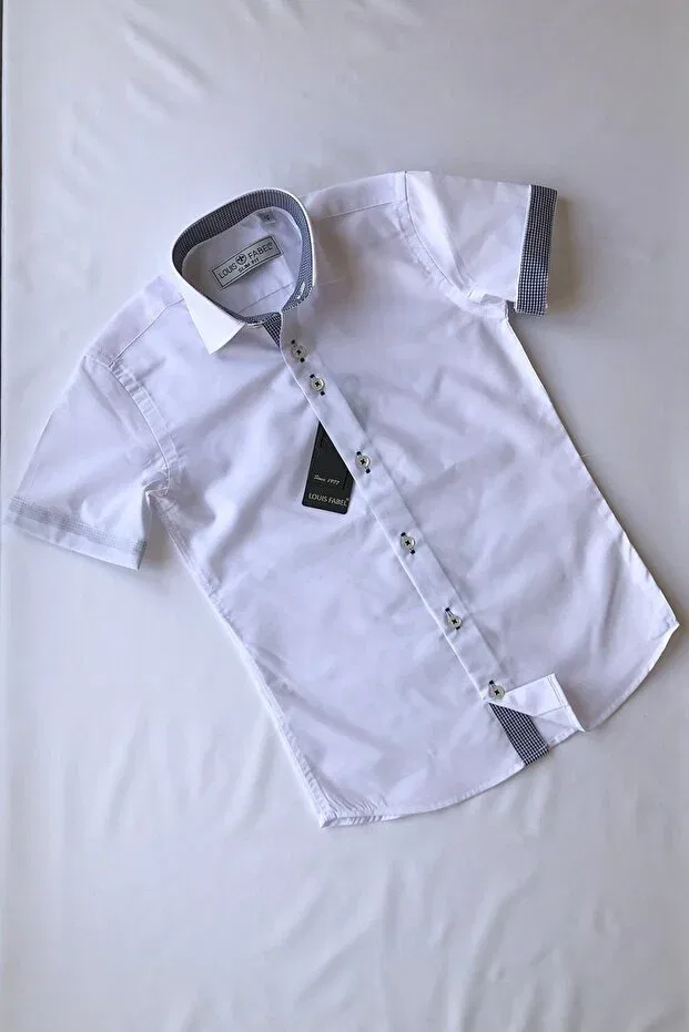 Детская рубашка для мальчиков с коротким рукавом Pöti checkered school short sleeve children's shirt Louis Kids, White-Blue — фото 2