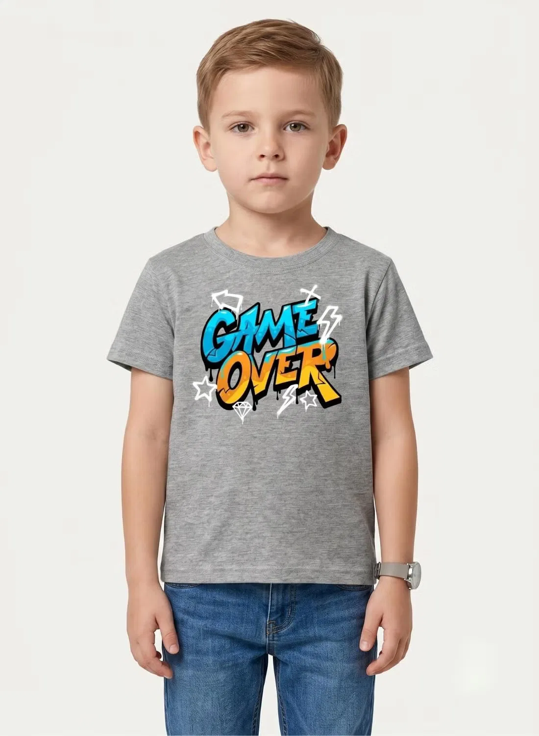 Футболка с принтом Game over для мальчиков Babyqlo, серая