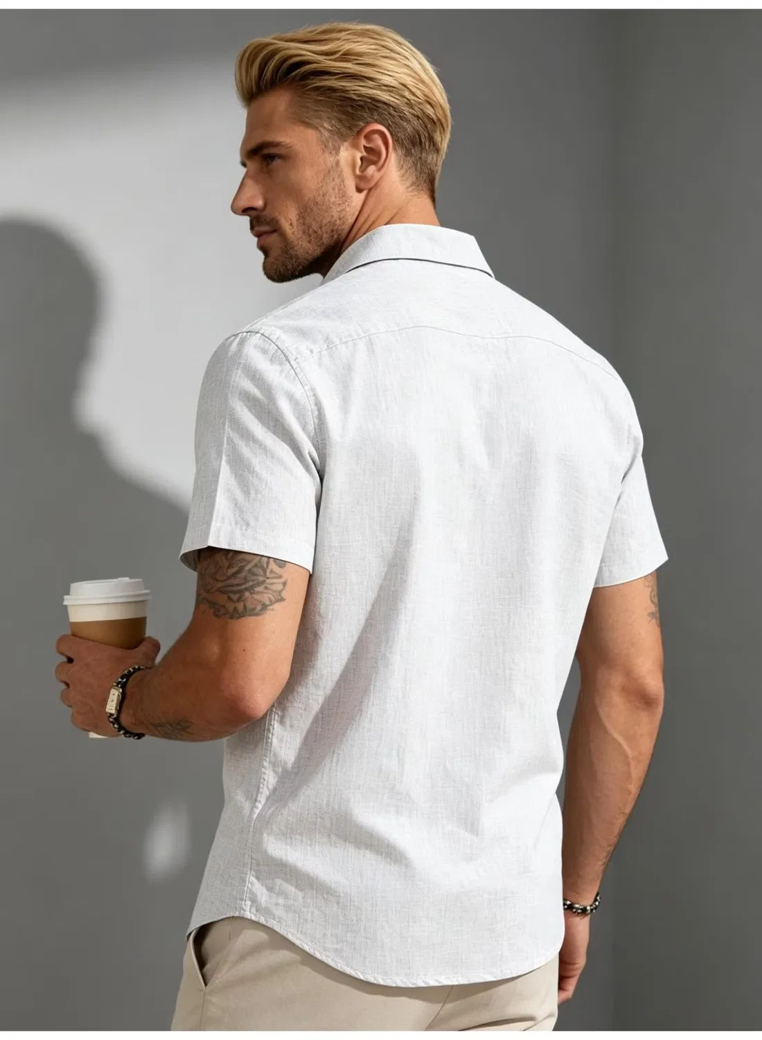 Рубашка с коротким рукавом и полосатым воротником Boss, белая — фото 3
