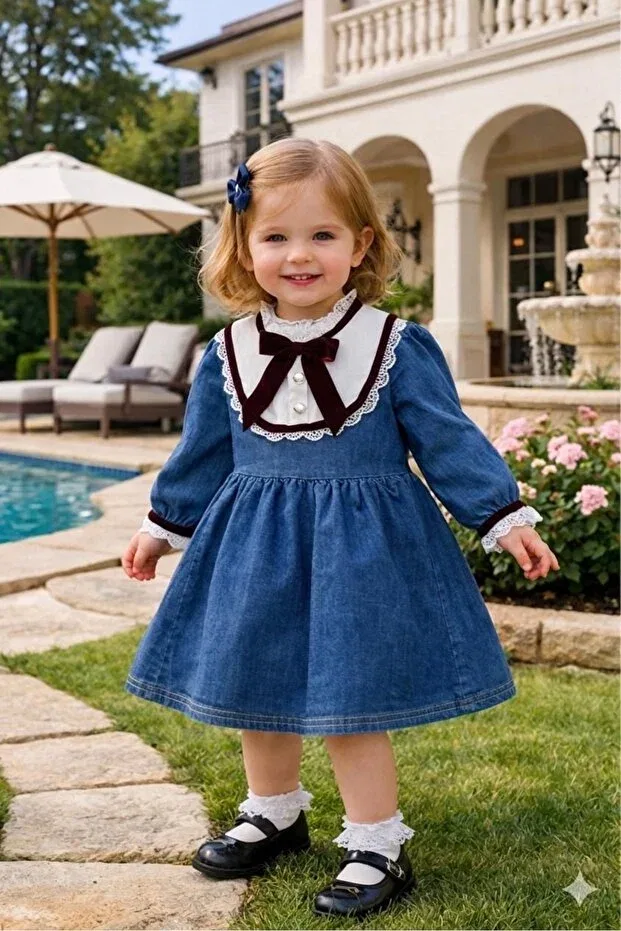 Детское платье из тюля с длинным рукавом Lina Baby Bloom, Navy Blue