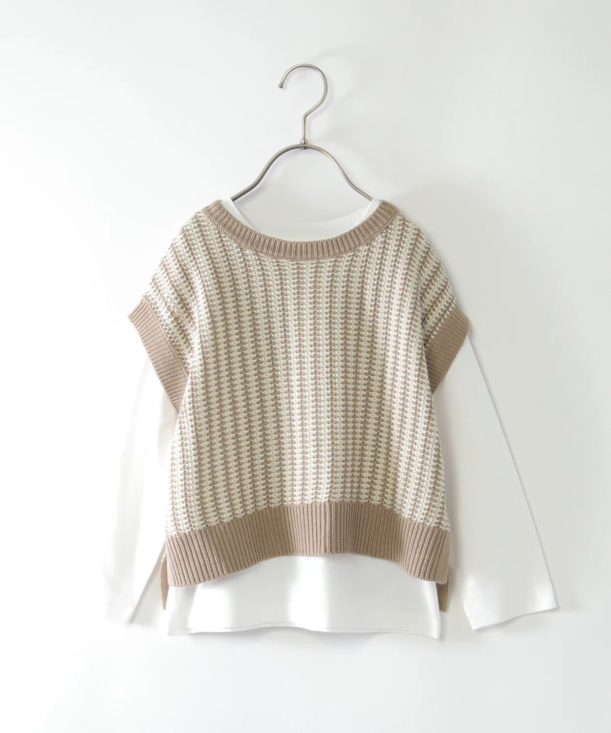 Детский комплект: жаккардовый жилет и лонгслив, модель Anサンブル, ikka, Beige