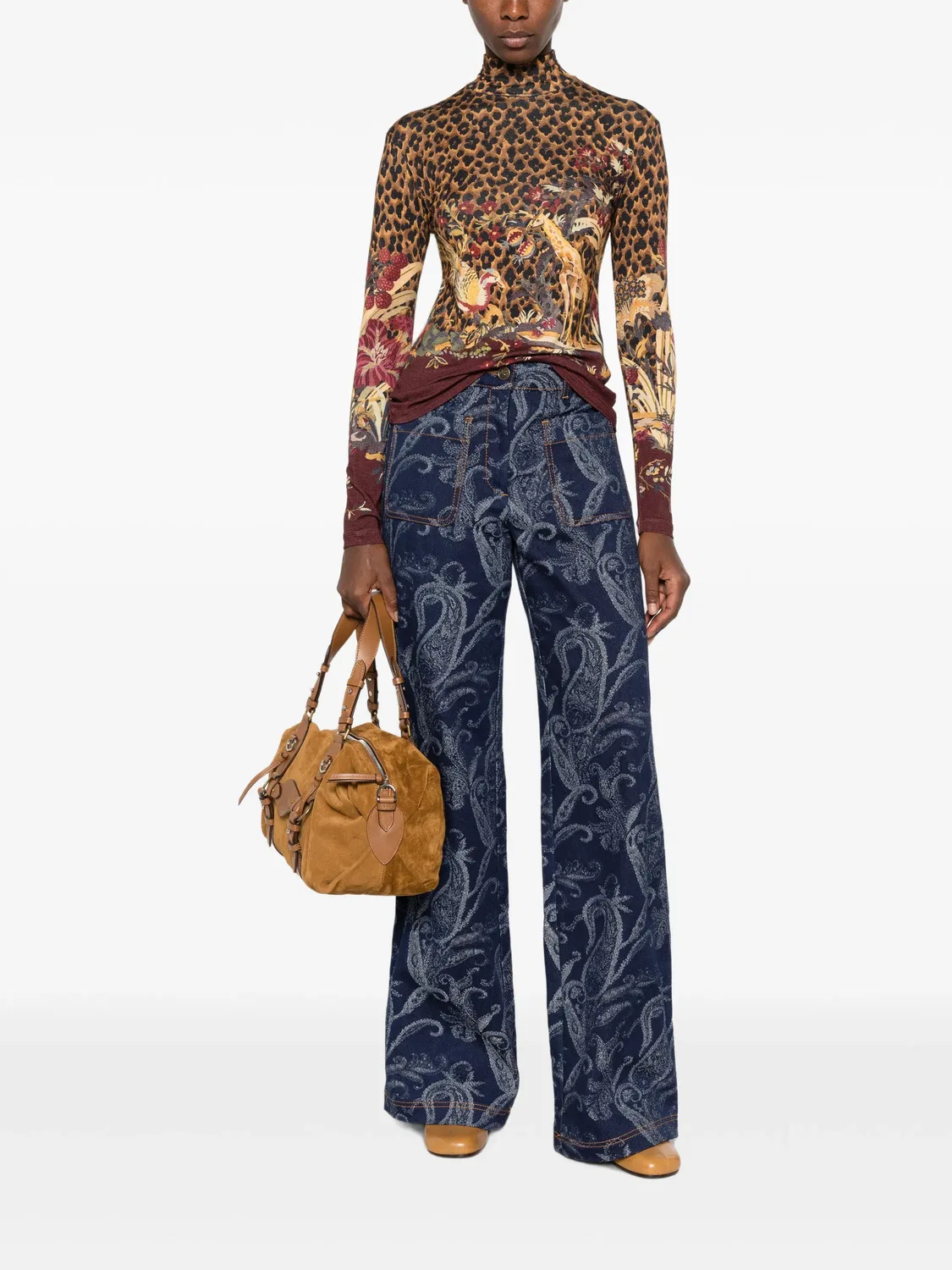 ETRO Топ с леопардовым и цветочным принтом, коричневый — фото 4