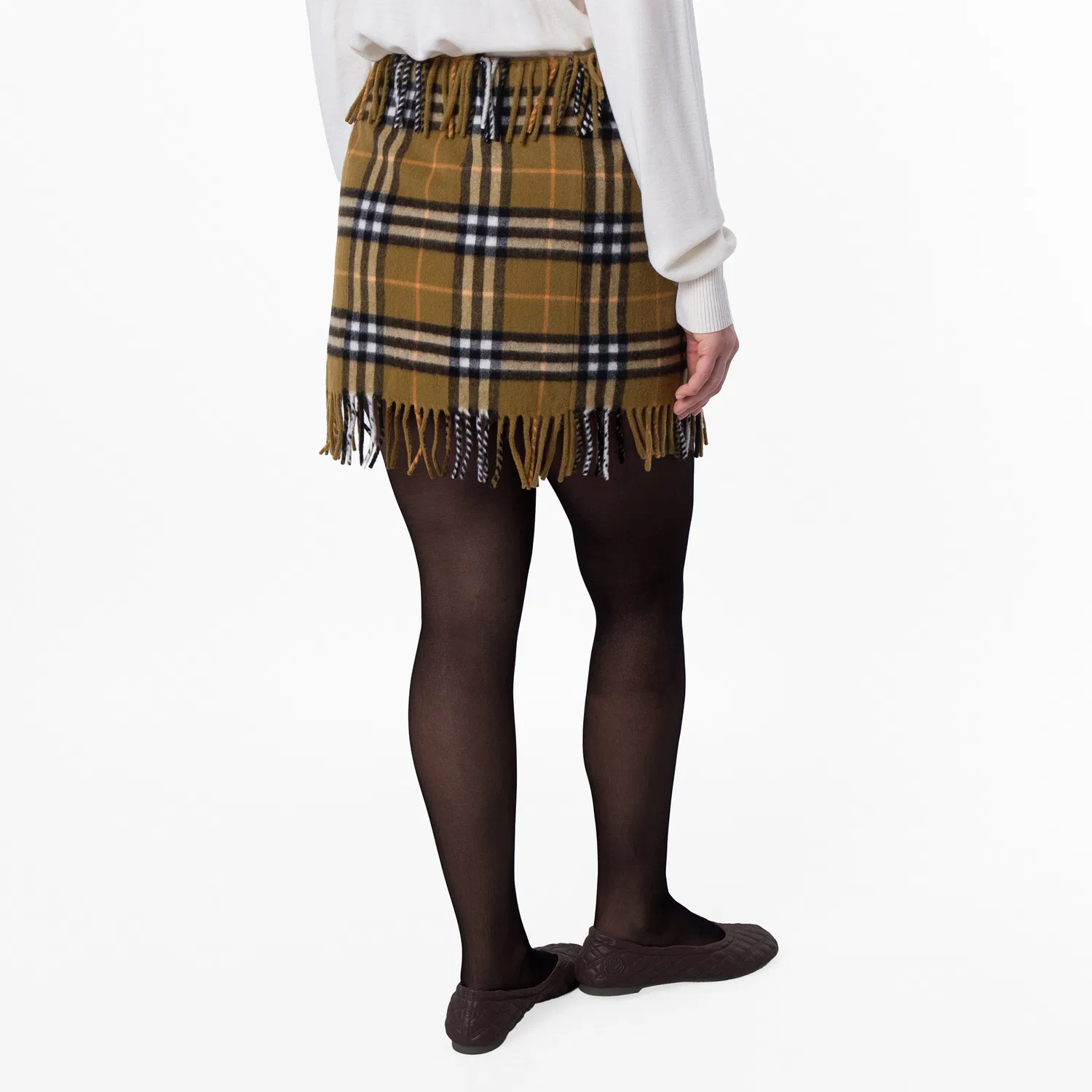 Юбка мини из шерсти и кашемира с бахромой Check Fringed Mini Scarf Skirt Burberry, Oxide — фото 4