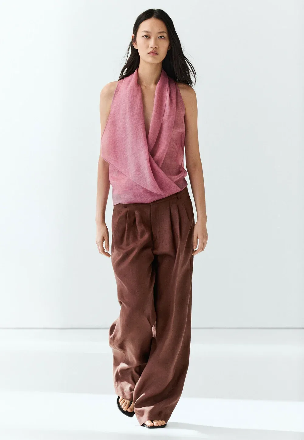 Блузка с драпировкой и перекрестным кроем Massimo Dutti, Pink — фото 2
