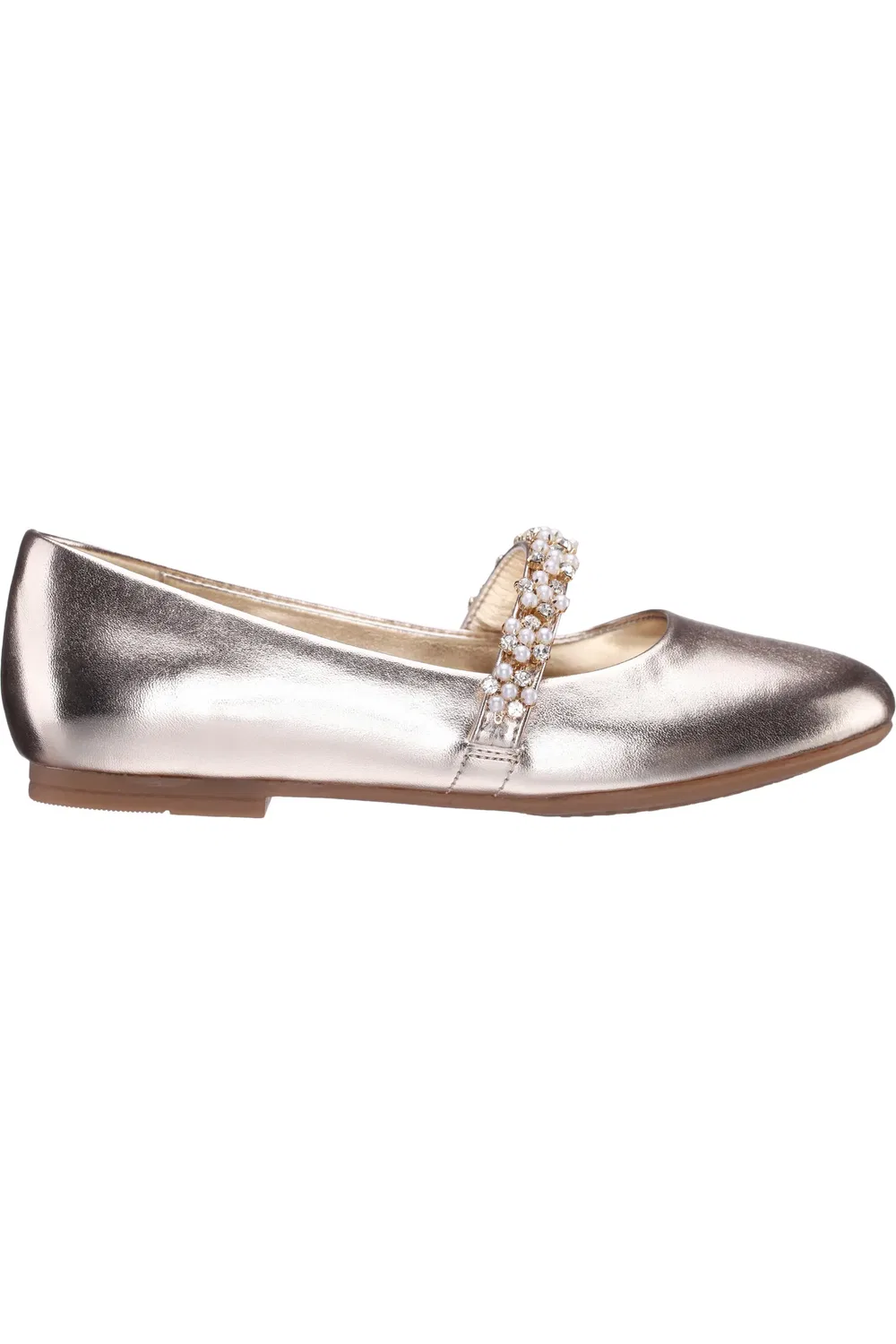 Детские туфли балетки с блестящей пряжкой Joansie Flat Nina, Light Gold Metallic — фото 3