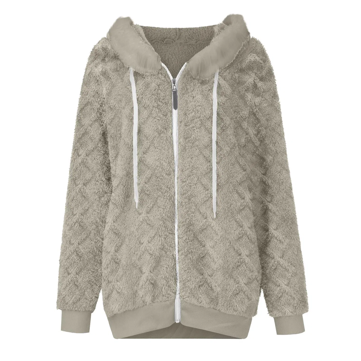 Женское худи с капюшоном на молнии, с начёсом, Teddy Plush Jacket, Grey — фото 4