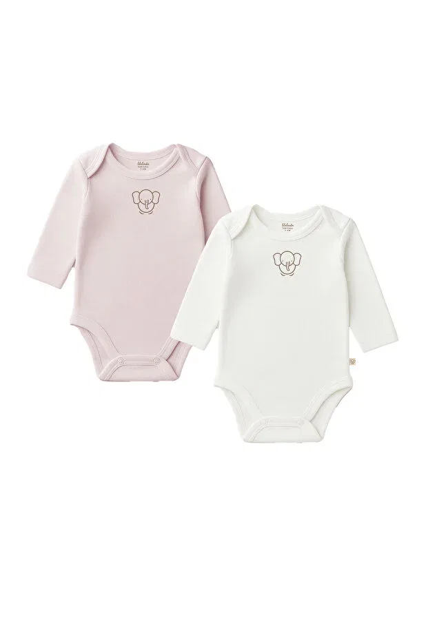Детское боди-комбинезон хлопковый комплект 2 шт Basics Lilalinda, Pink - Ecru — фото 3