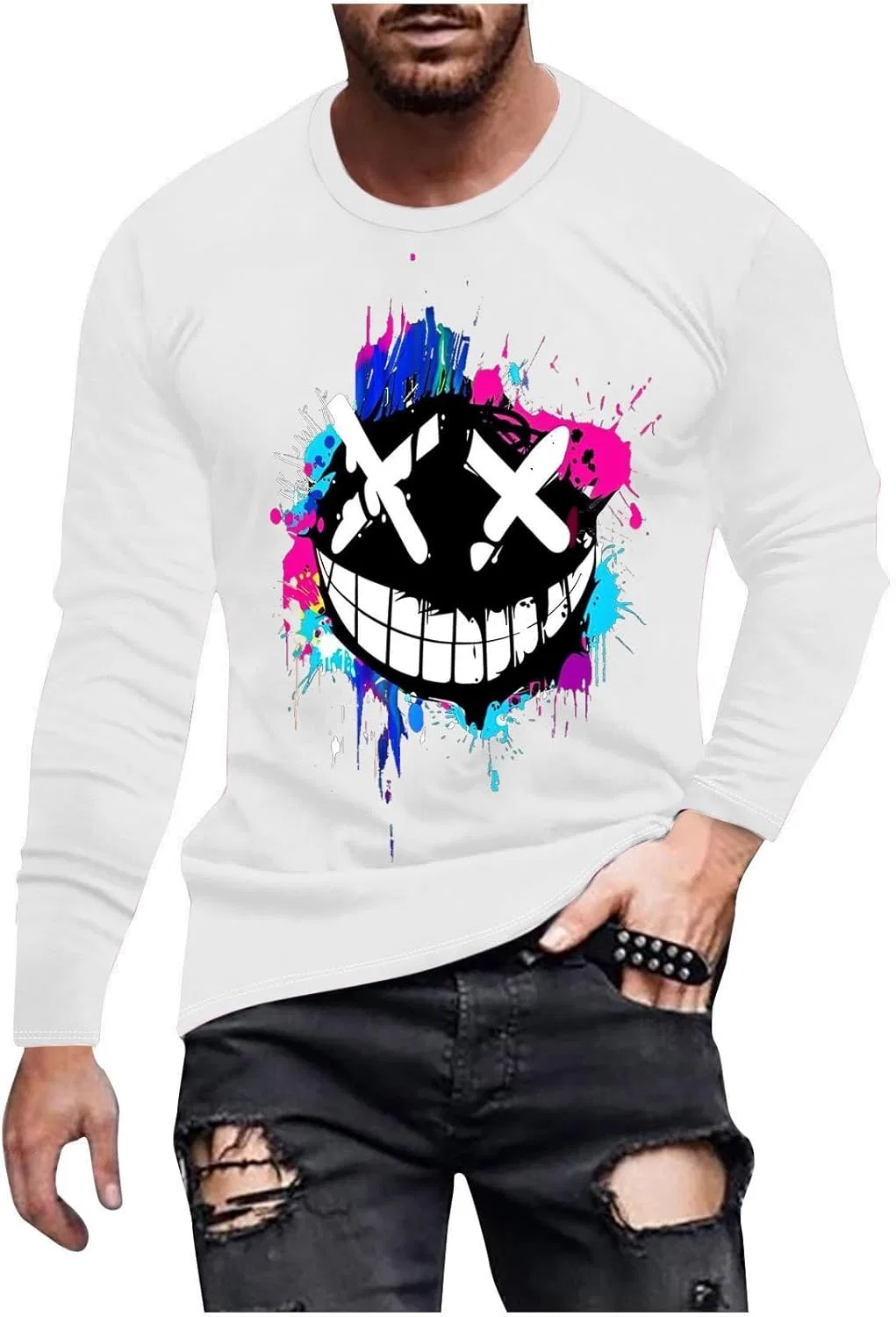 Мужская длинная футболка с граффити X-Eye-Face, White