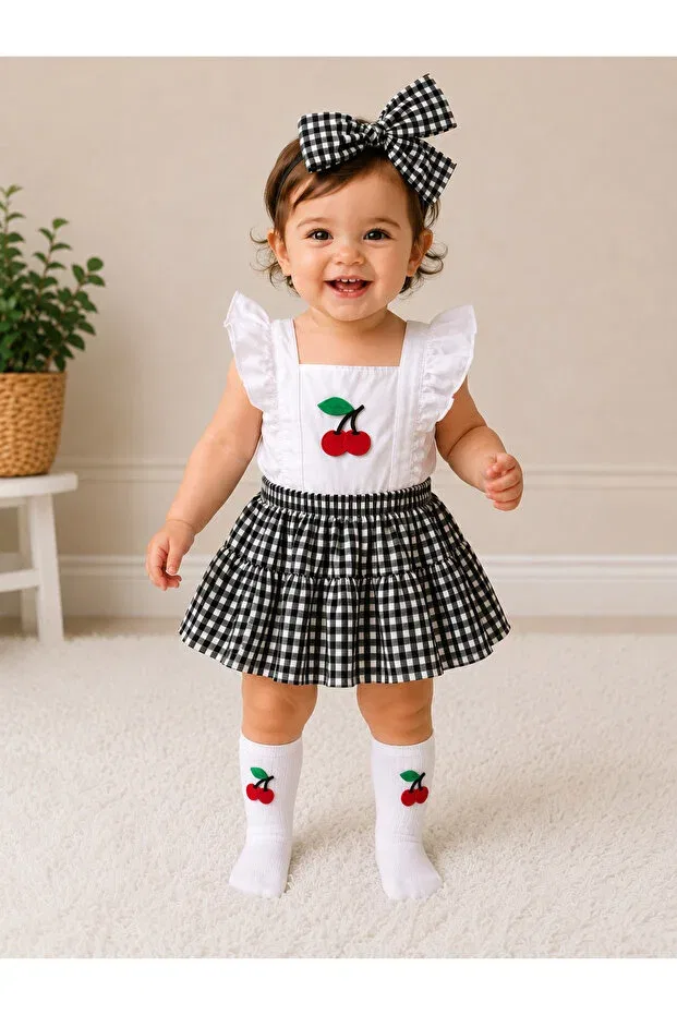 Детский комбинезон для девочек с рисунком Cherry Felt Detailed Black Pitikare Slopet Ues, Black1