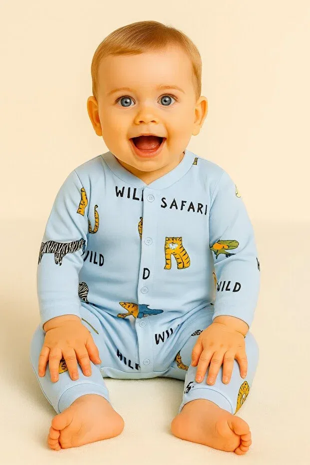 Детский комбинезон-слип с принтом Safari Dinamik Çocuk, Babyblue
