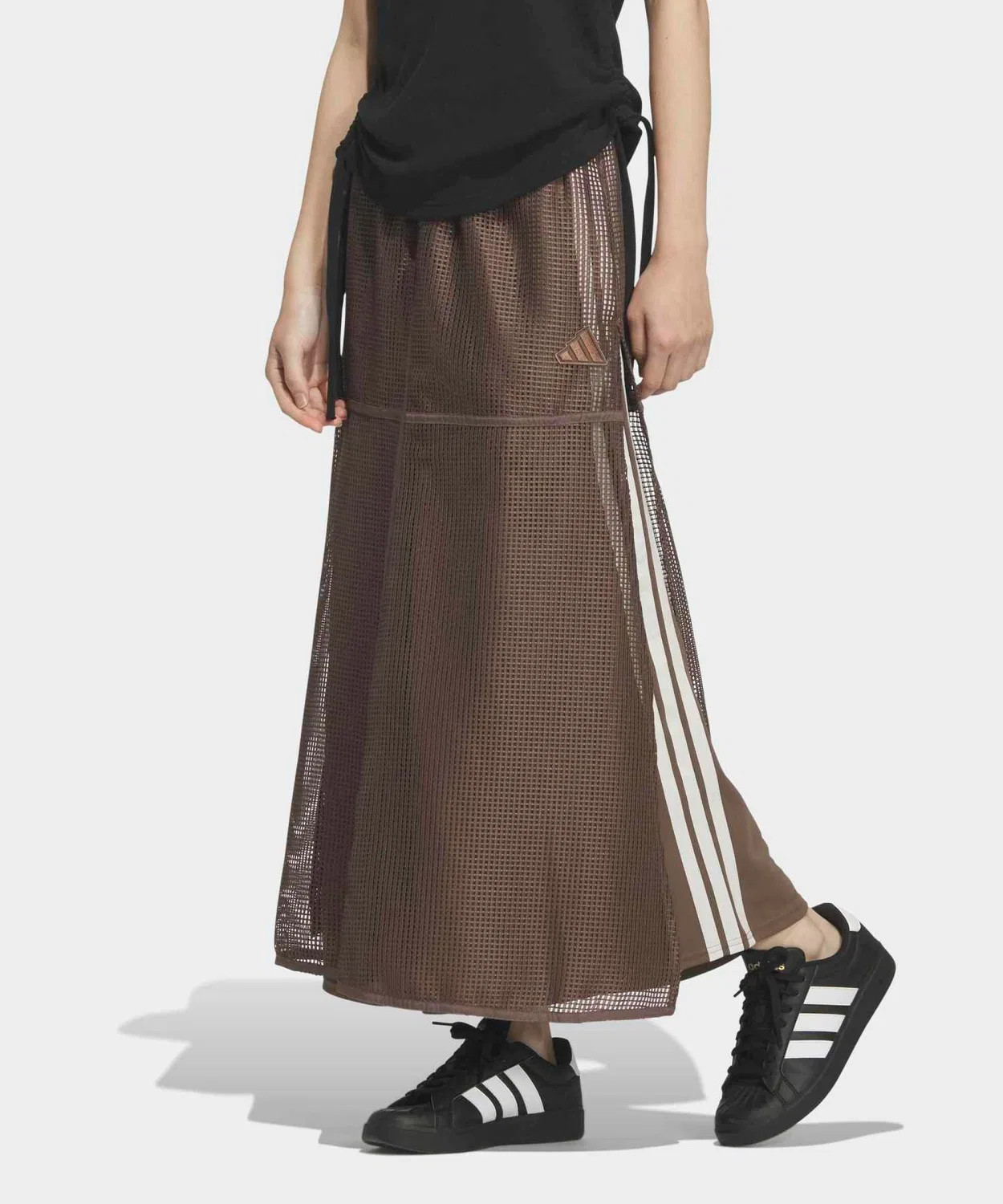 Женская юбка-миди из сетки с длиной 80 см, модель Must-Have Mesh Layered Skirt Adidas, Brown