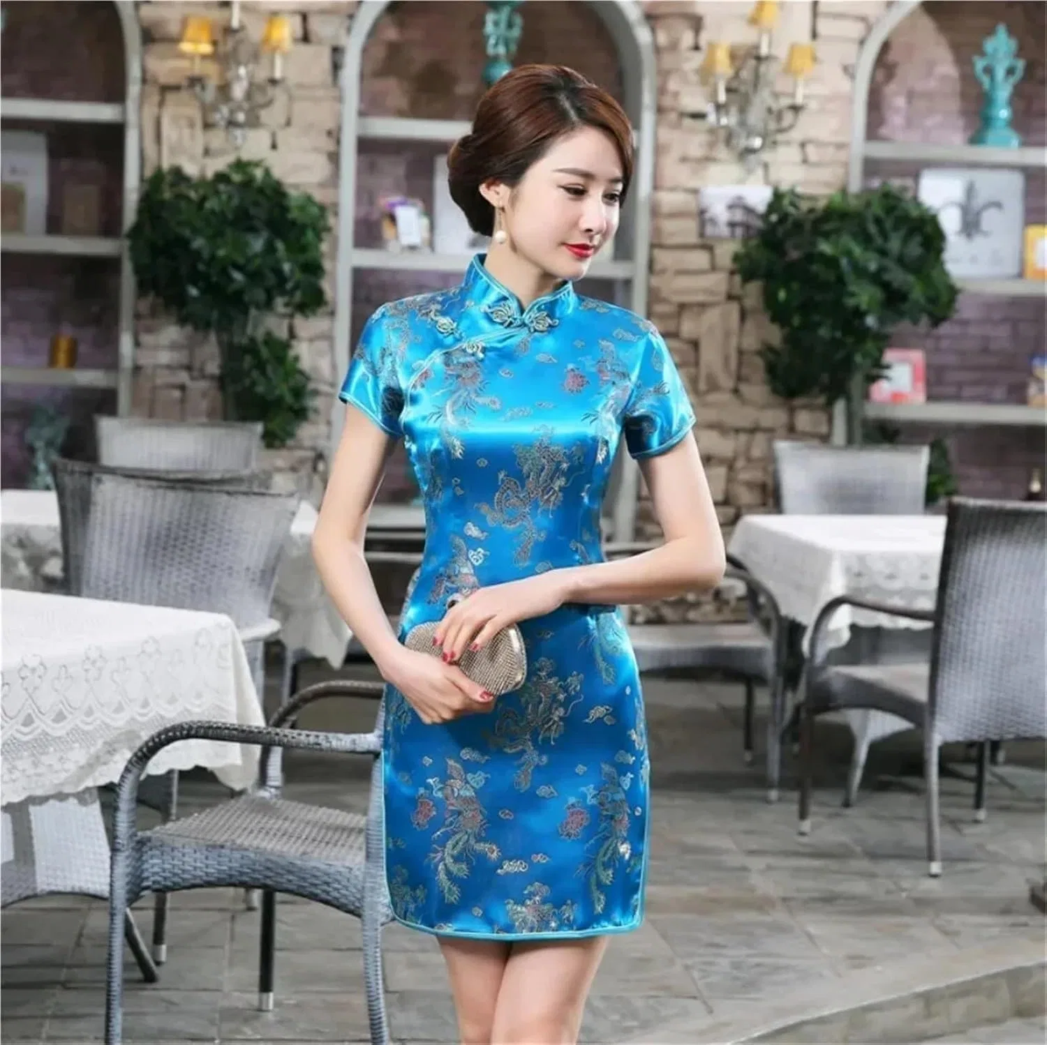 Женское облегающее платье-ципао с вышивкой Cheongsam, Wine — фото 3