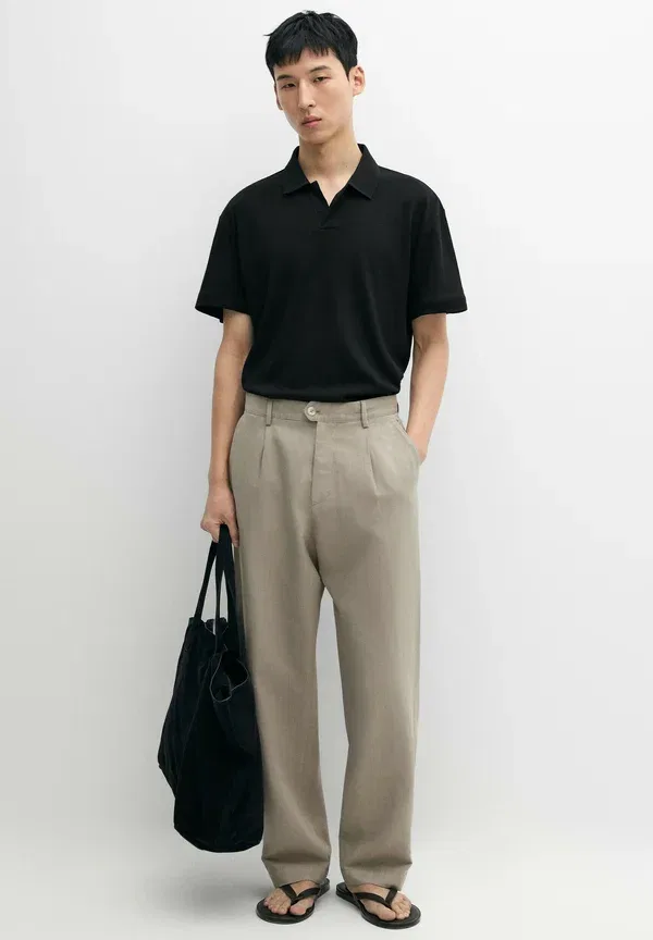 Футболка из льна и хлопка Polo shirt Massimo Dutti, черный — фото 2
