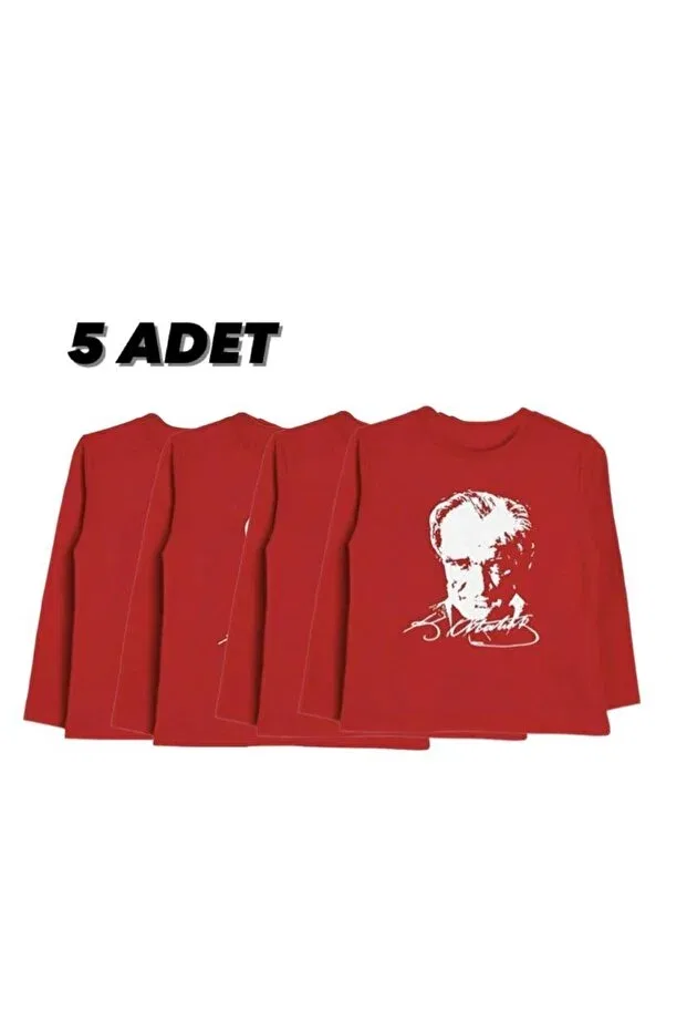 Детская футболка с длинным рукавом с принтом Unisex signed ataturk printed 5-piece long sleeve t-shirt 23 april 29 october 10 october Fatella, Crimson And White