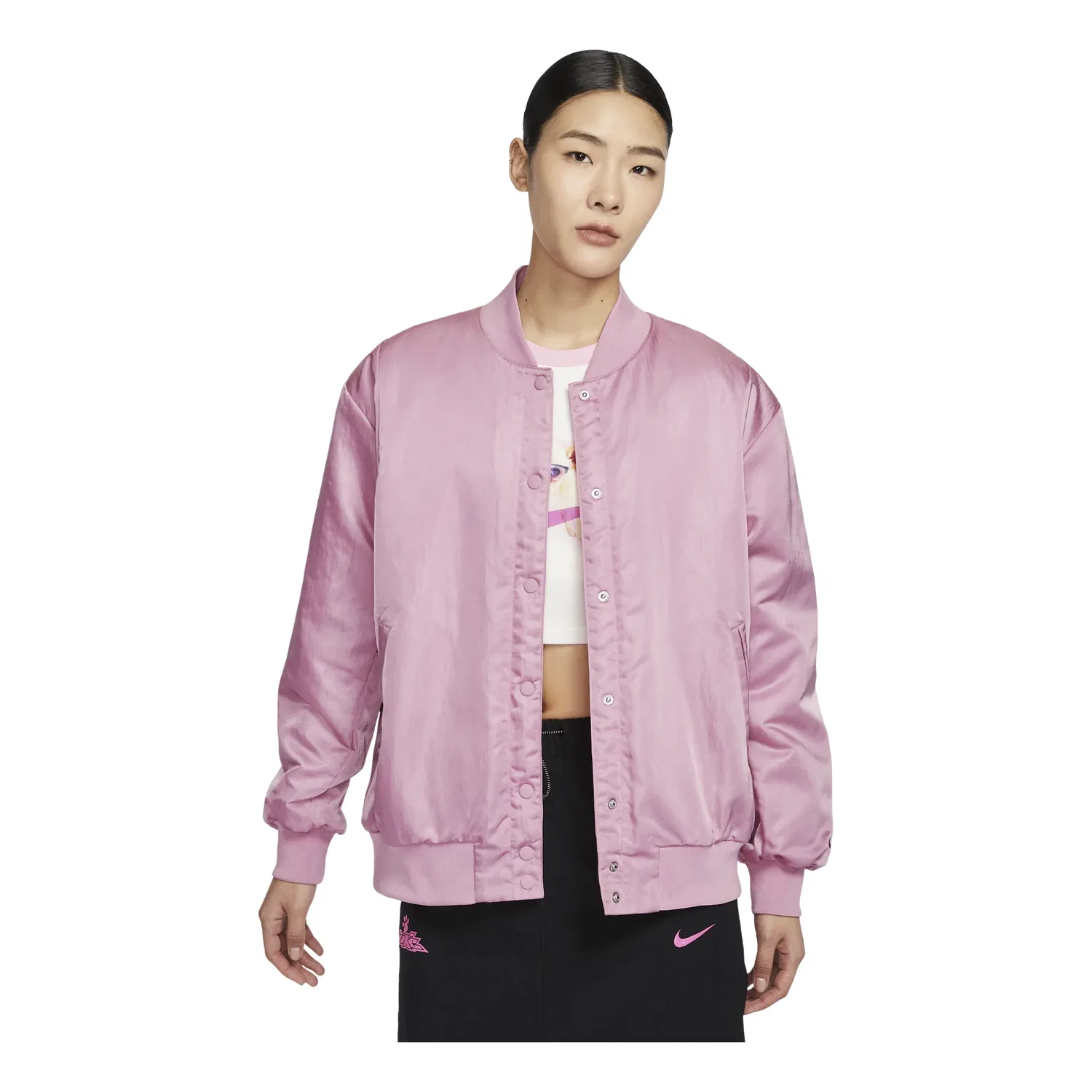 Женская куртка Baseball Satin Jacket Asia Sizing 'Pink' Nike, розовый — фото 2