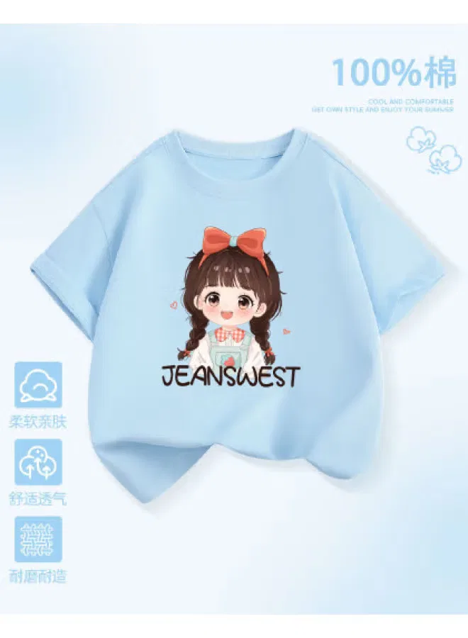 Футболка с принтом для девочек, хлопковая, Jeanswest, синяя