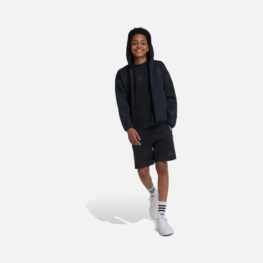 Детский свитшот с капюшоном и полной застежкой-молнией Z.N.E. Sportswear Track adidas, Черный — фото 2
