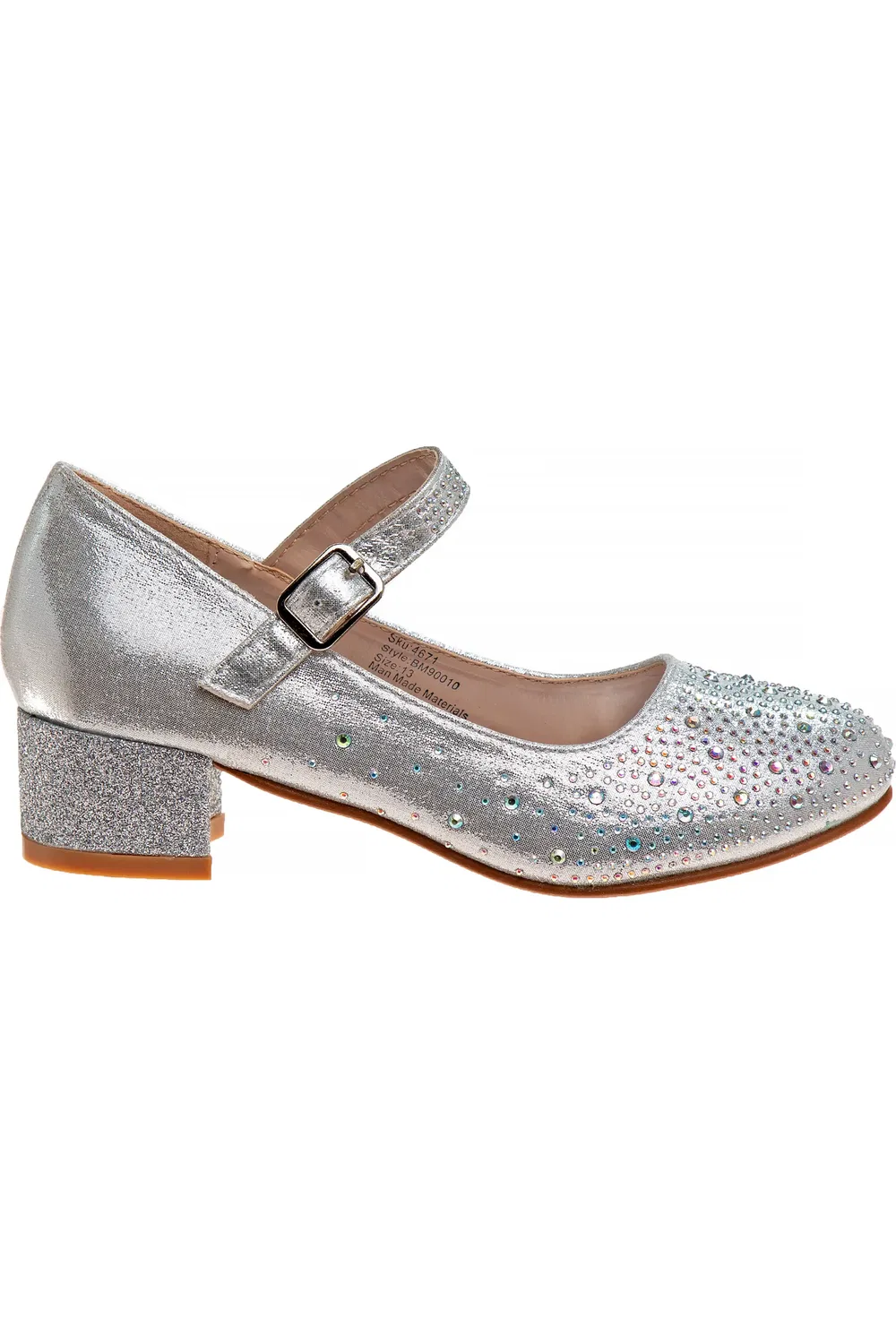 Туфли детские Mary Jane на каблуке с блестками Embellished Badgley Mischka Collection, Silver — фото 3