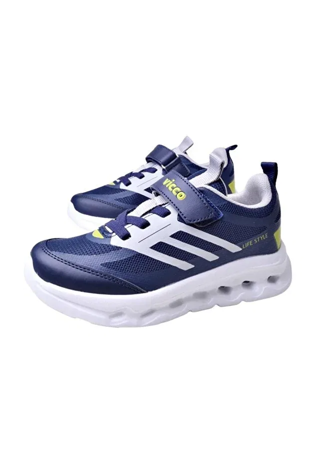 Детские повседневные кеды для девочек на шнуровке Vicco, Navy Blue — фото 4