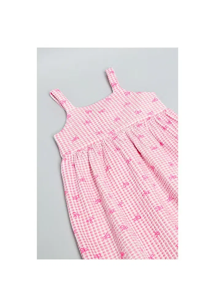 Платье на бретелях с принтом в клетку R&B, розовый — фото 3