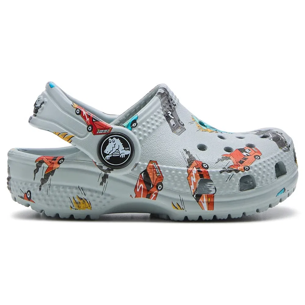 Детские классические сабо с графическим рисунком для малышей Crocs, Grey Car Multi — фото 2