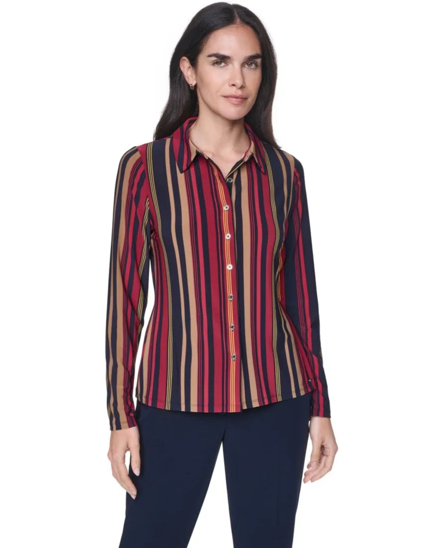 Женский топ с длинным рукавом из полосатого трикотажа с воротником-стойкой Tommy Hilfiger, Midnight Multi — фото 3