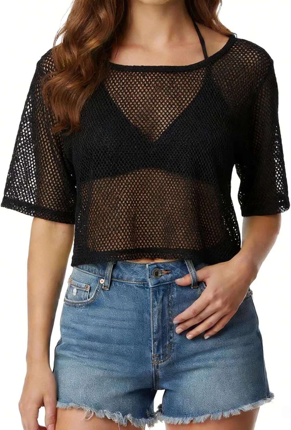 Женская сетчатая блуза с коротким рукавом, Black