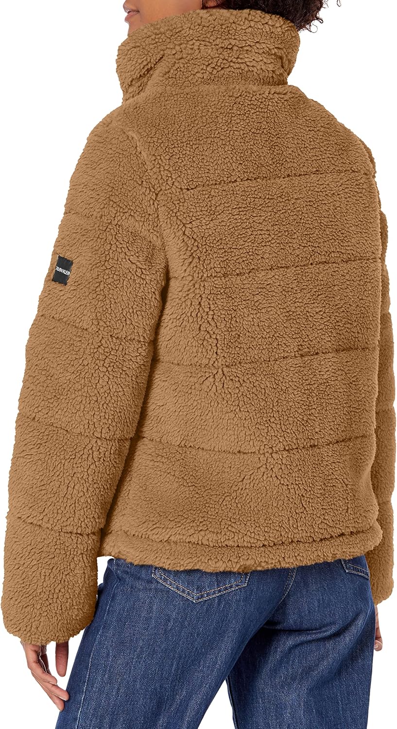 Женское пальто Calvin Klein из искусственной овчины, хаки — фото 2