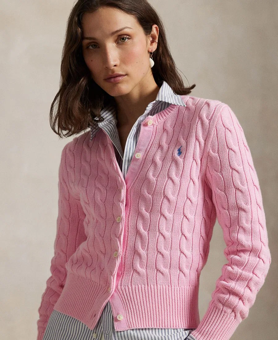 Кардиган женский с воротником-гольф из хлопка Polo Ralph Lauren, Carmel Pink — фото 2