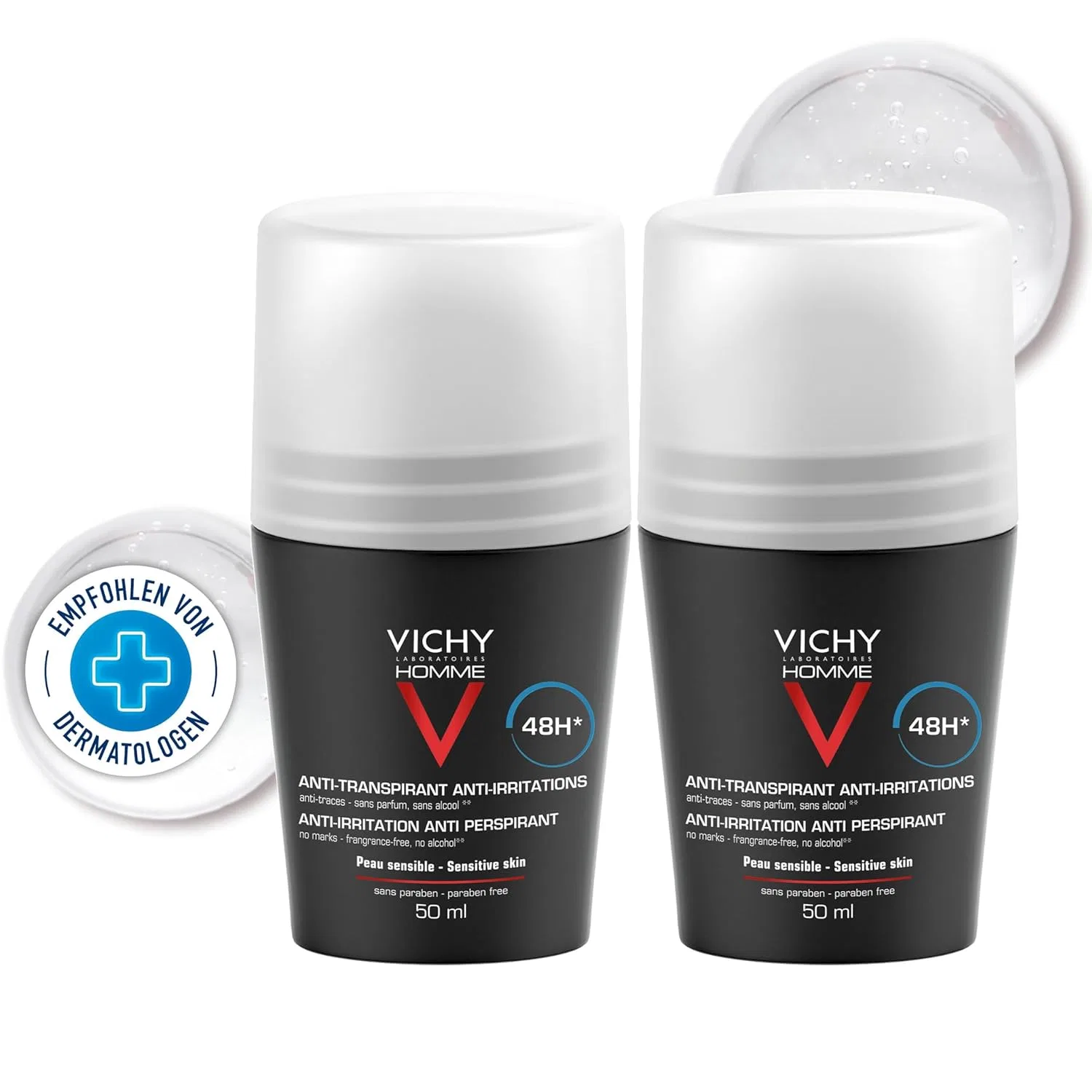 Дезодорант антиперспирант роликовый VICHY Homme 48h для чувствительной кожи, 2 x 50 мл