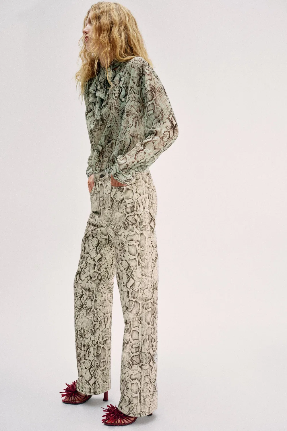Рубашка с животным принтом ZARA, Snake — фото 4