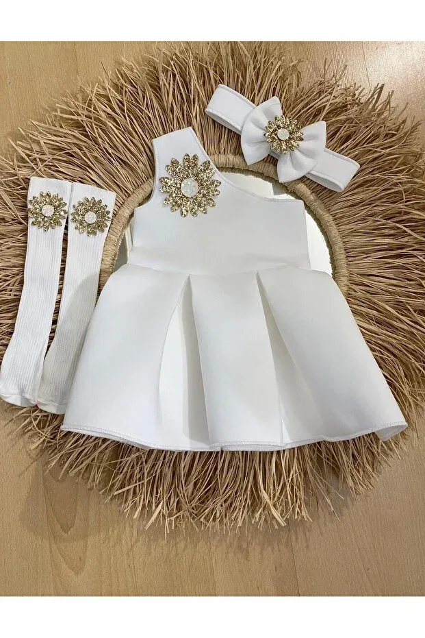 Детский комплект для девочек с принтом Daisy Pattern Ebru Özörgücü, White — фото 3