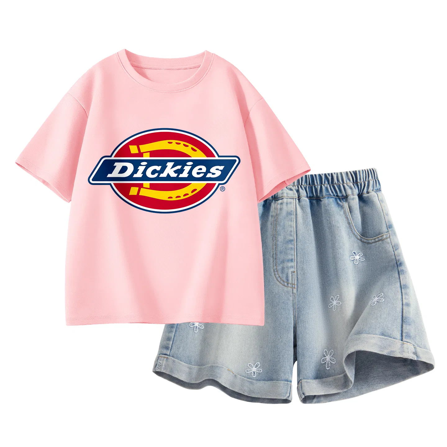 Детский спортивный комплект с круглым вырезом, дышащий, Dickies, Standard Pink/Solid Color Denim Blue