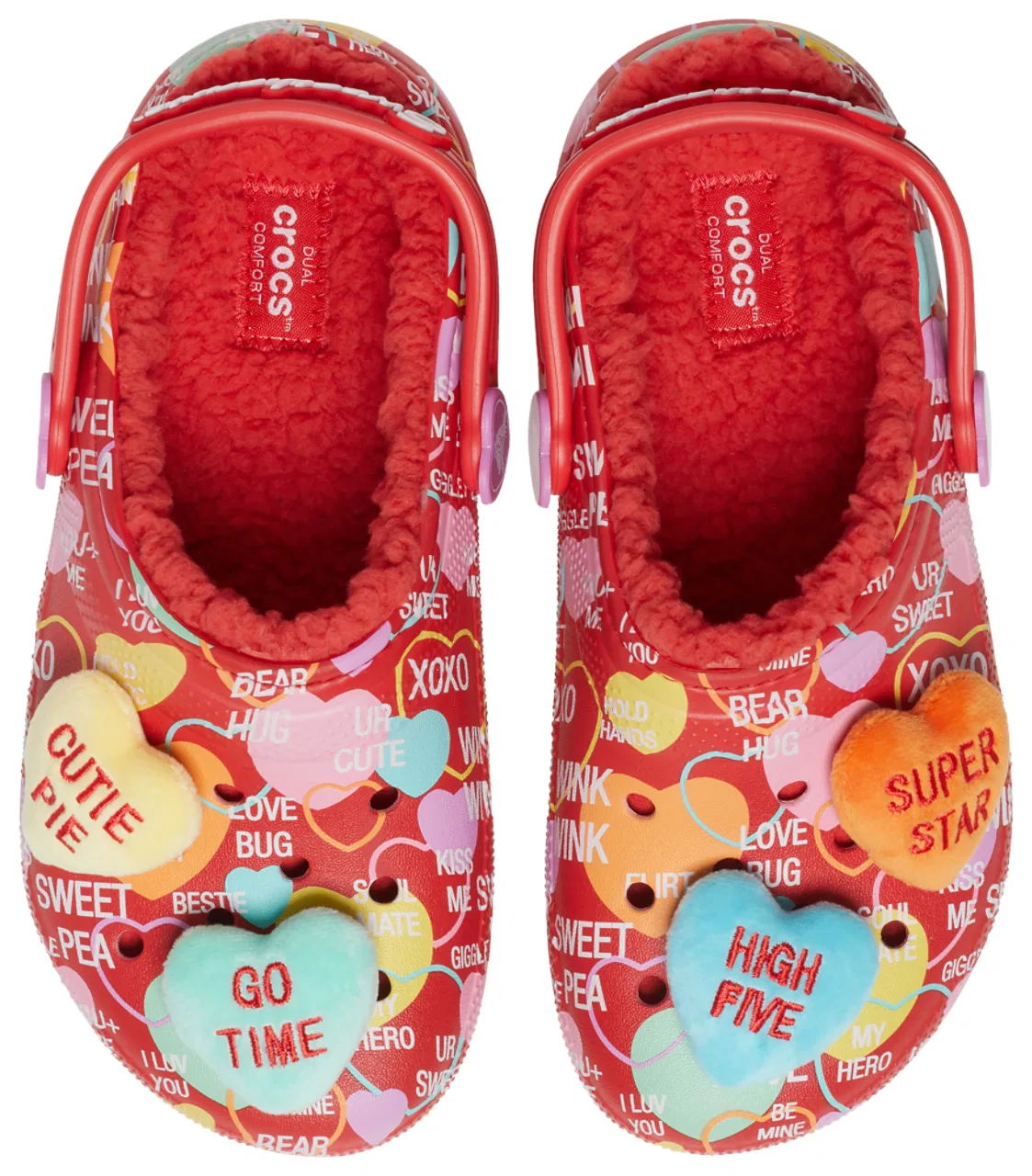 Детские сабо для девочек с теплой подкладкой Lined Sweethearts Crocs, красный/мультиколор — фото 3