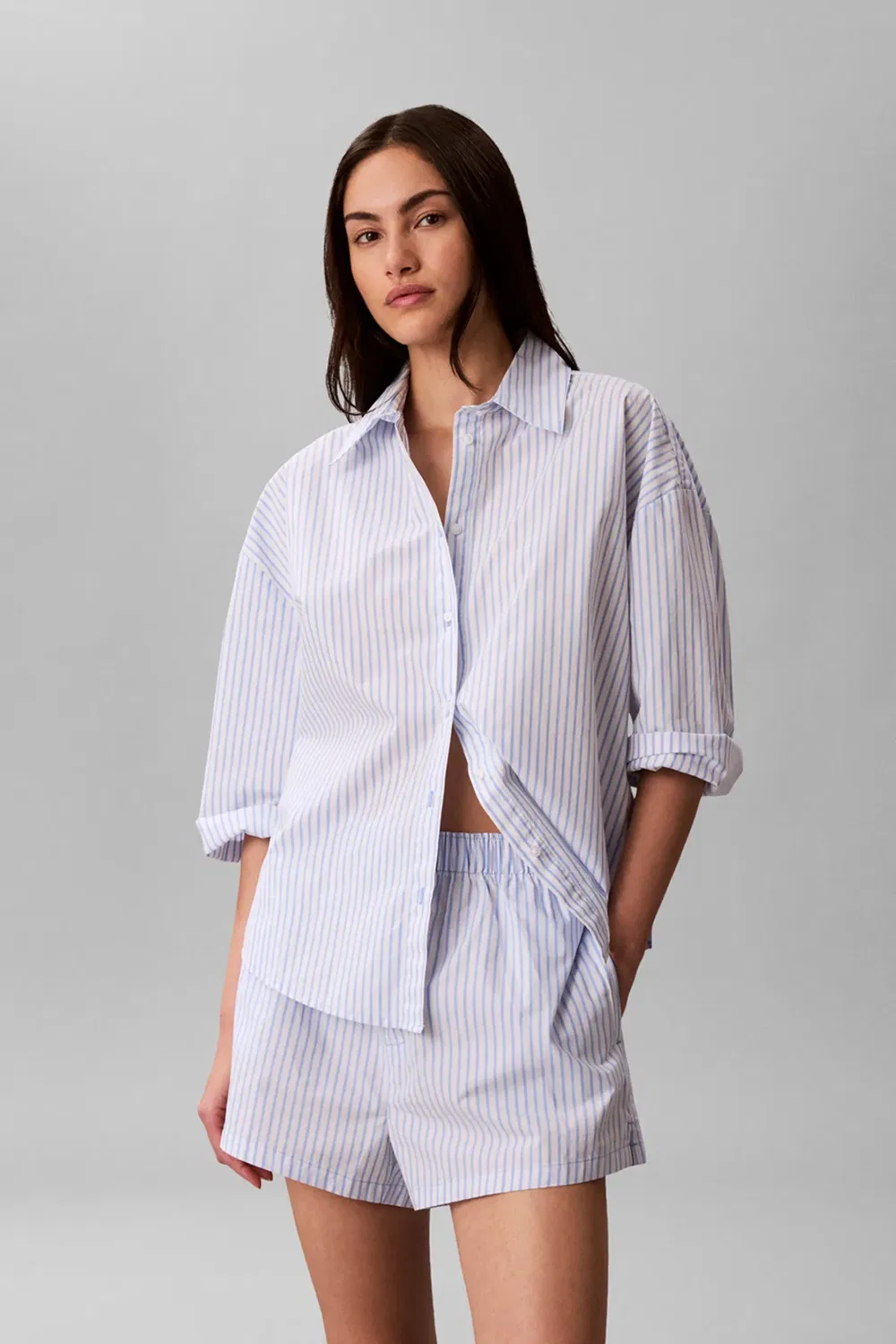 Шорты из поплина с покрытой резинкой Sera Stripe Blue Descent Calvin Klein, Blue — фото 2