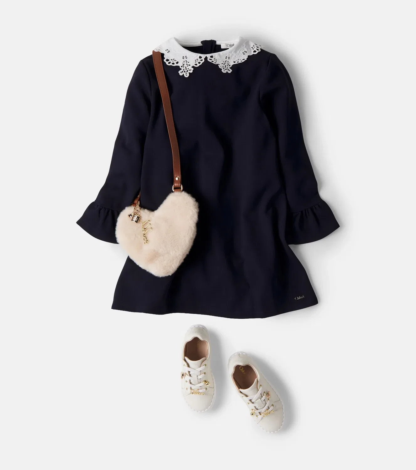 Вышитое платье из джерси с оборками Chloé Kids, синий — фото 2