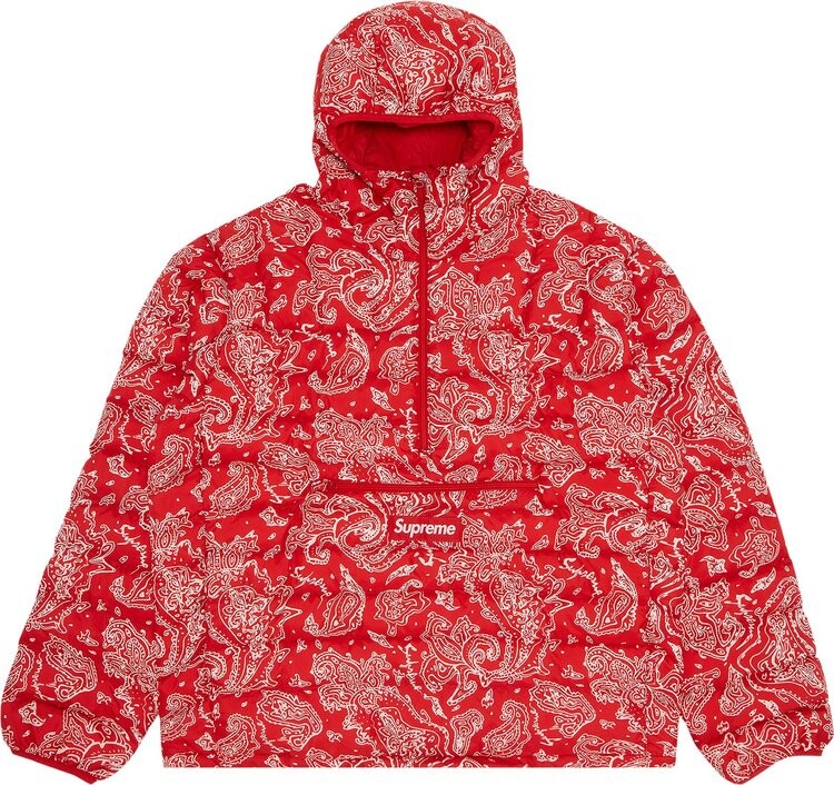 

Пуловер Supreme Micro Down Half Zip Hooded Pullover 'Red Paisley', красный