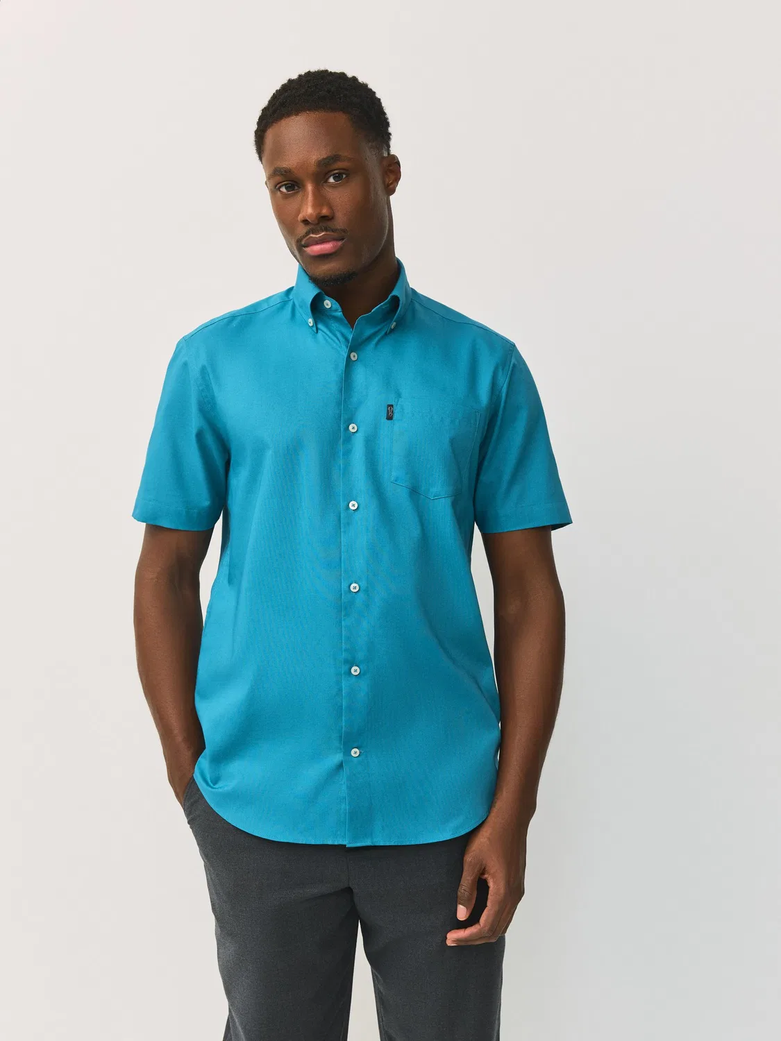 Рубашка оксфорд с коротким рукавом Regular Fit, Teal Blue Next
