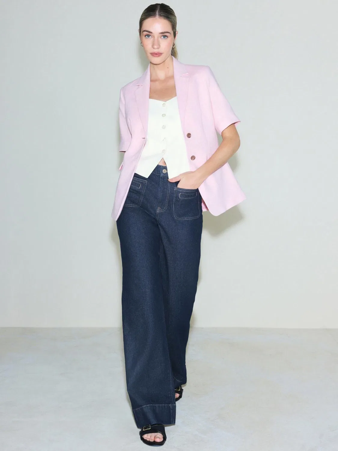 Джинсы широкие с заплатками Dark Blue Patch Pocket Wide Leg Next, темно-синий