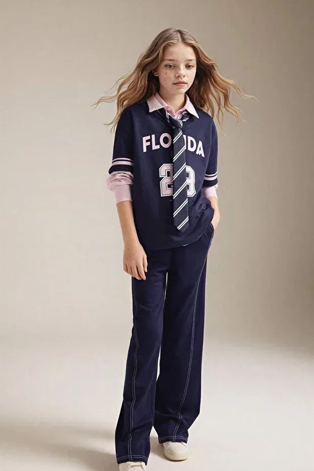 Детские широкие штаны с принтом Defacto, Navy Blue