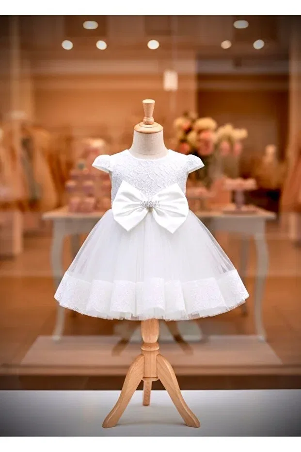 Детское платье для девочек из тюля с бантом Miaras Baby, White