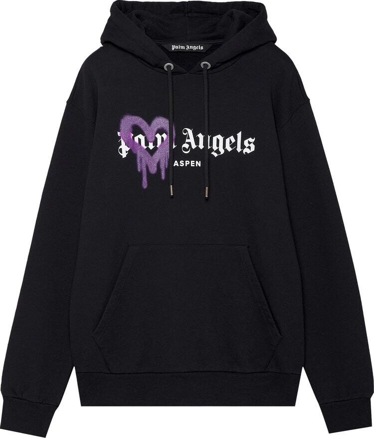 

Худи Palm Angels Aspen Heart Sprayed Hoodie 'Black/Purple', черный