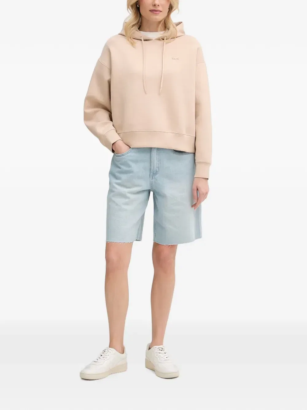Худи Lacoste с логотипом-нашивкой и завязками, бежевый — фото 2