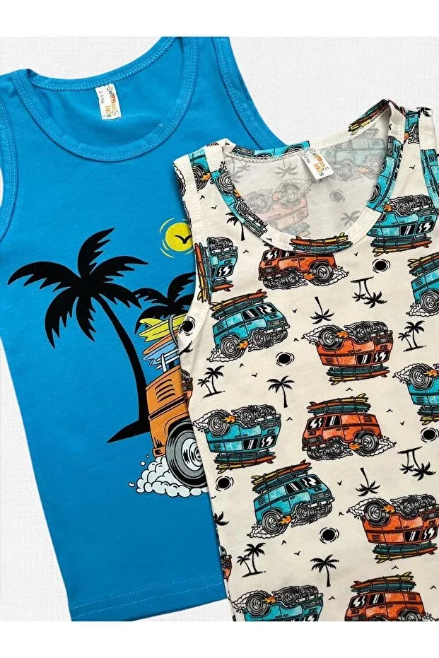 Детский комплект маек для мальчиков с принтом Elmas Kids, Blue - White — фото 4