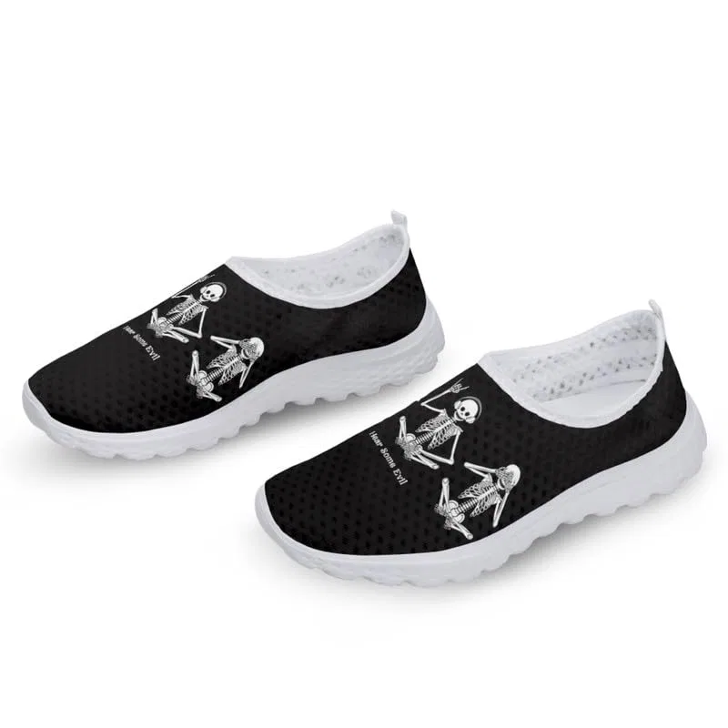 Детские кроссовки для девочек с принтом Funky Skull Womens Diamond Pattern Sunflower American Flag Sports Trainers Training Shoes Garronmavis, Rock Funky Skull Pittura — фото 4